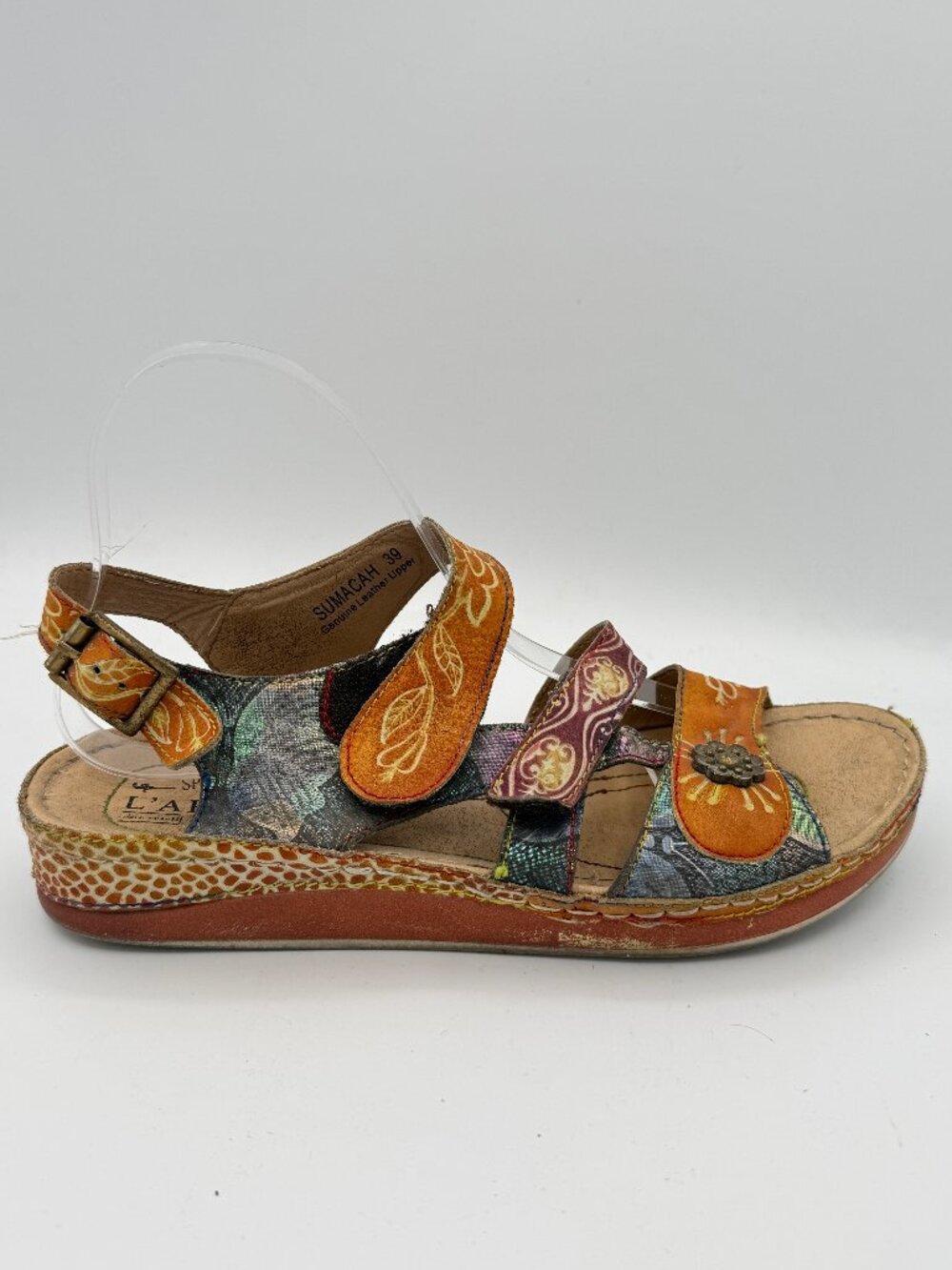 L'Artiste Spring Step Floral Leather Embossed Colorful Boho Open Toe 39